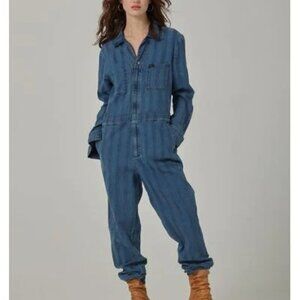 Lee Union-Alls Jumpsuit Women's Size XS Blue Denim Railroad Striped Coverall
